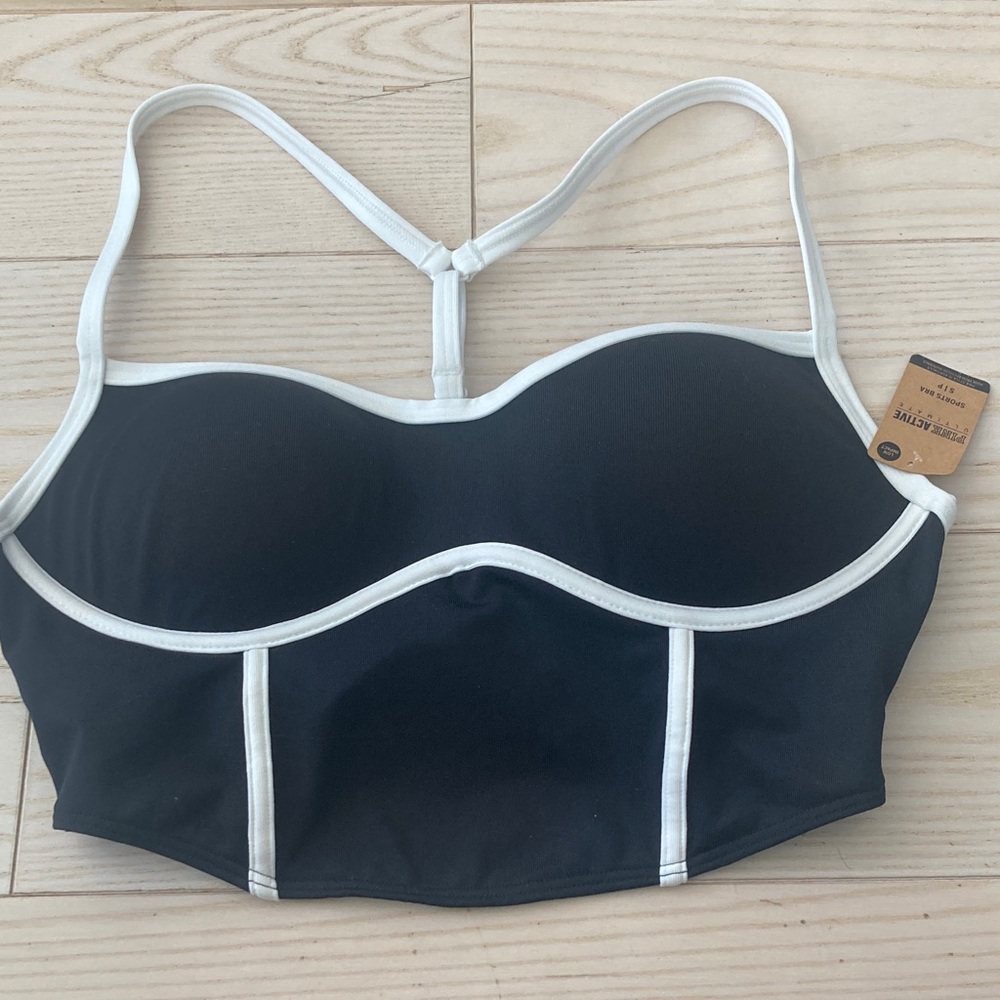 New with Tags PINK Victoria's Secret Black with White Trim Sports Bra